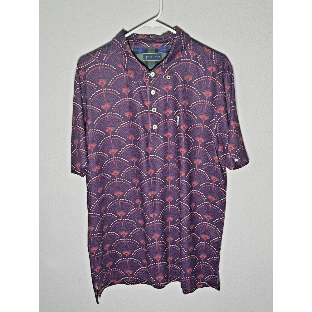 William Murray Polo Golf Shirt Sz Large Graphic Design Burgundy Pink  EUC